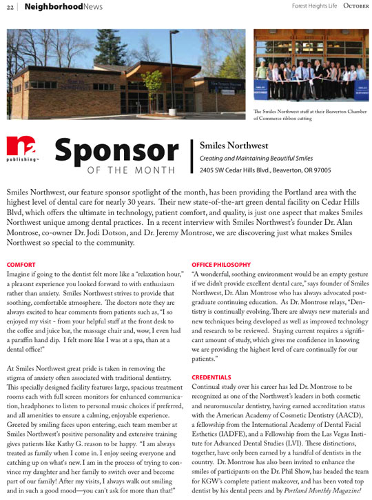 Portland's Forest Heights Life Magazine featuring Smiles Northwest